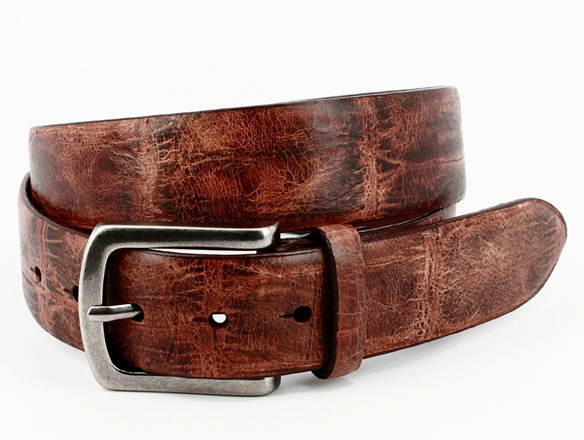 Cognac Mock Ostrich Leather Belt